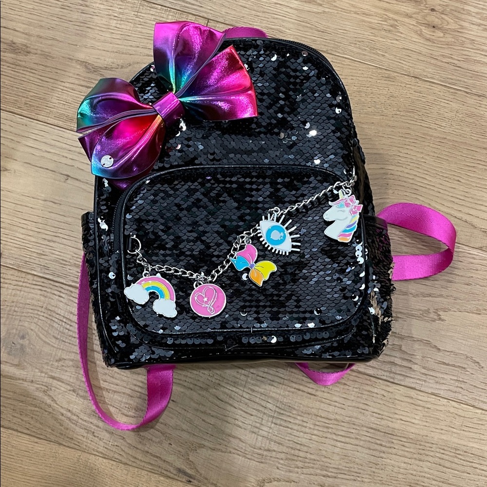 Jojo Siwa Sequin Kids Backpack with Rainbow Bow and Charms